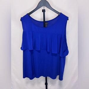 Worthington Royal Blue Sleeveless Ruffle Front Tank